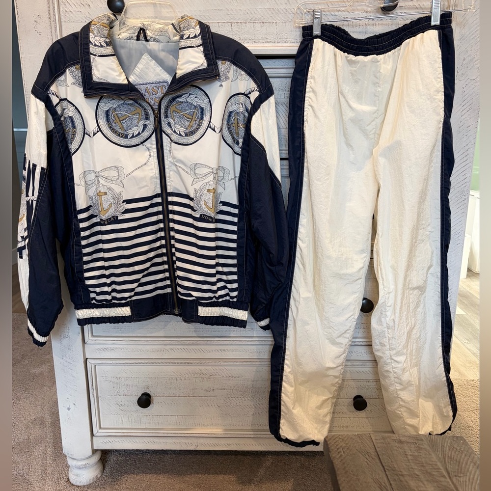 Vintage💙 East West - 1990s• Nautical Tracksuit Set •Y2K Nylon Windbreaker | S